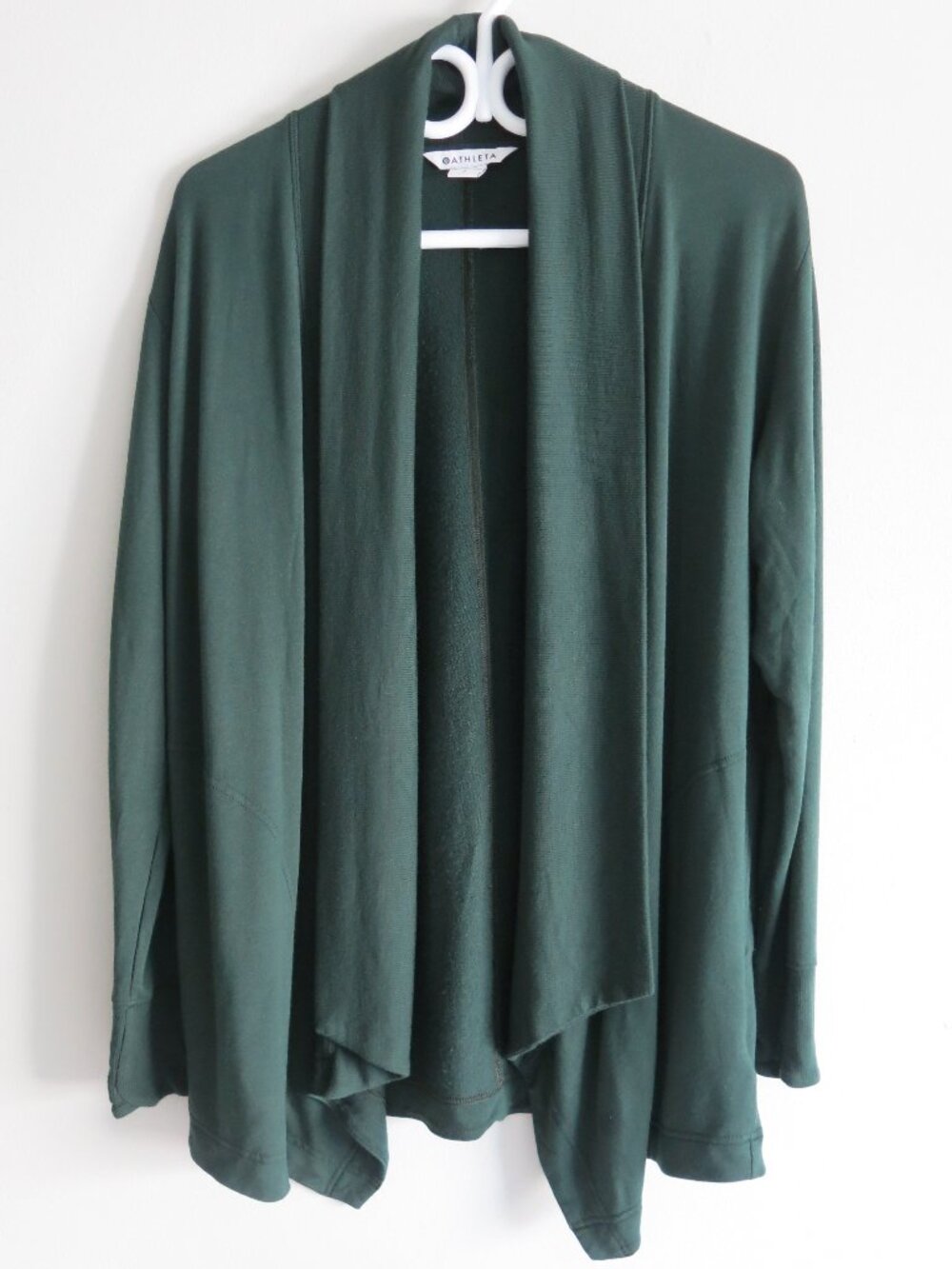 Athleta Green Long Sleeve Side Pockets Open Front Sweater Cardigan - Size Small